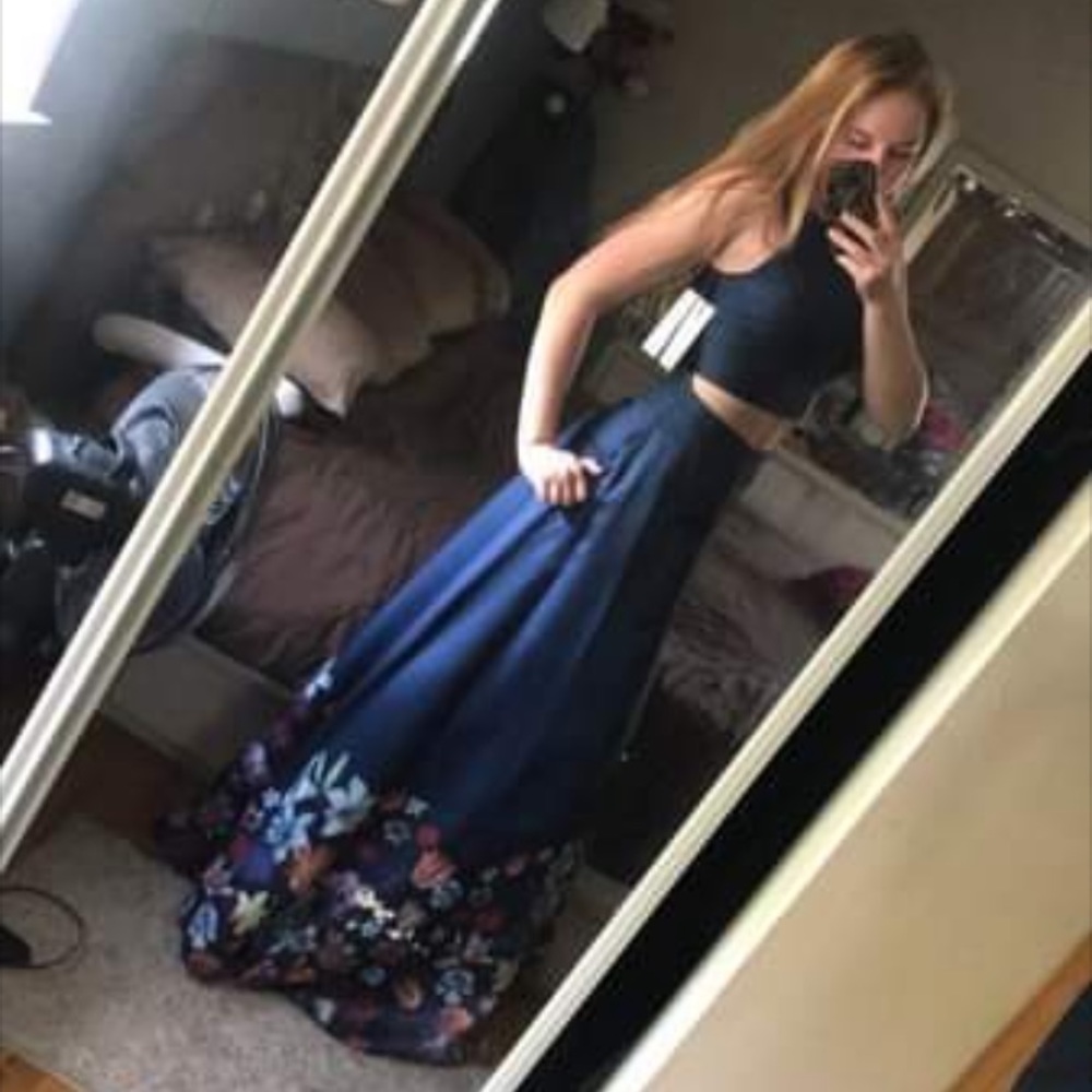 Dark Blue floral prom dress